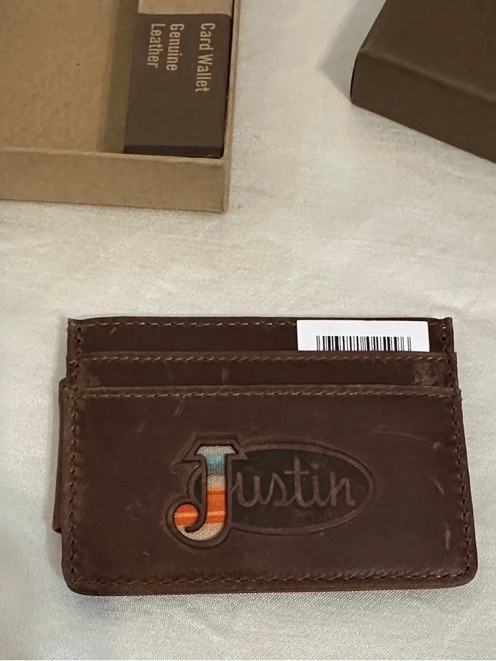 Justin Boots Brown Leather Card Sleeve with Multicolor 'J' Detail